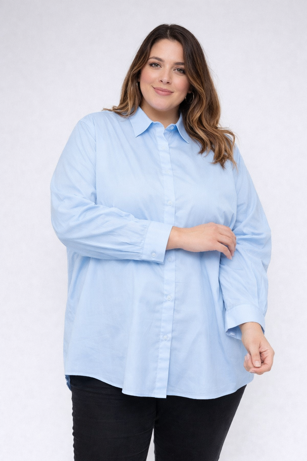 White or blue blouse with one pocket, long sleeves – oversized fit, light base & fluid comfort