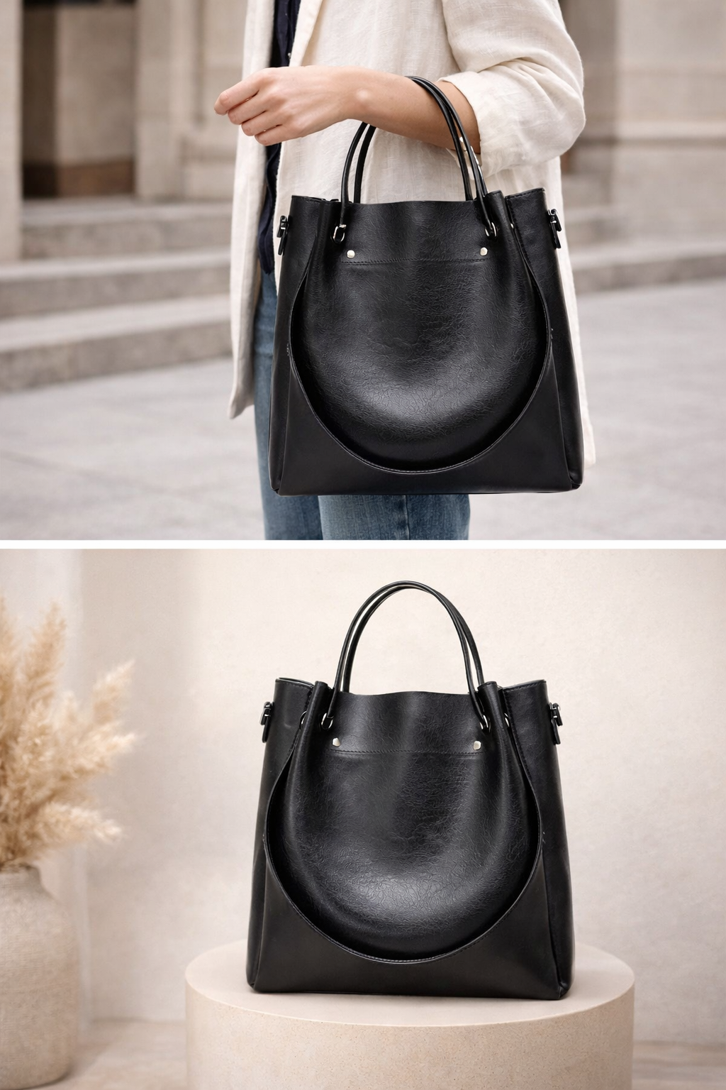 Versatile faux leather bag – practical, easy organization & modular carrying