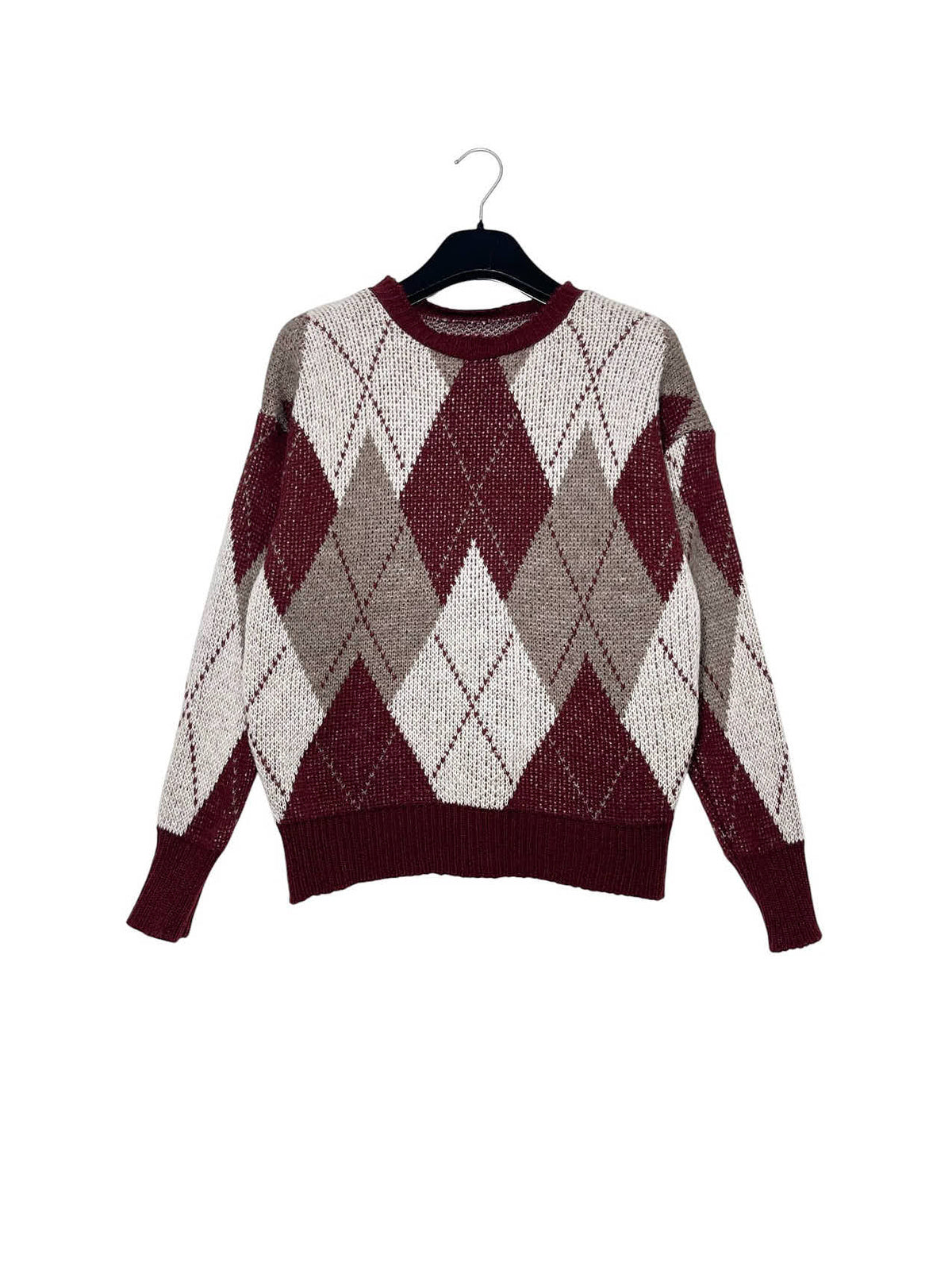 Crew neck sweater with a Scottish-inspired diamond pattern – soft warmth & cozy comfort