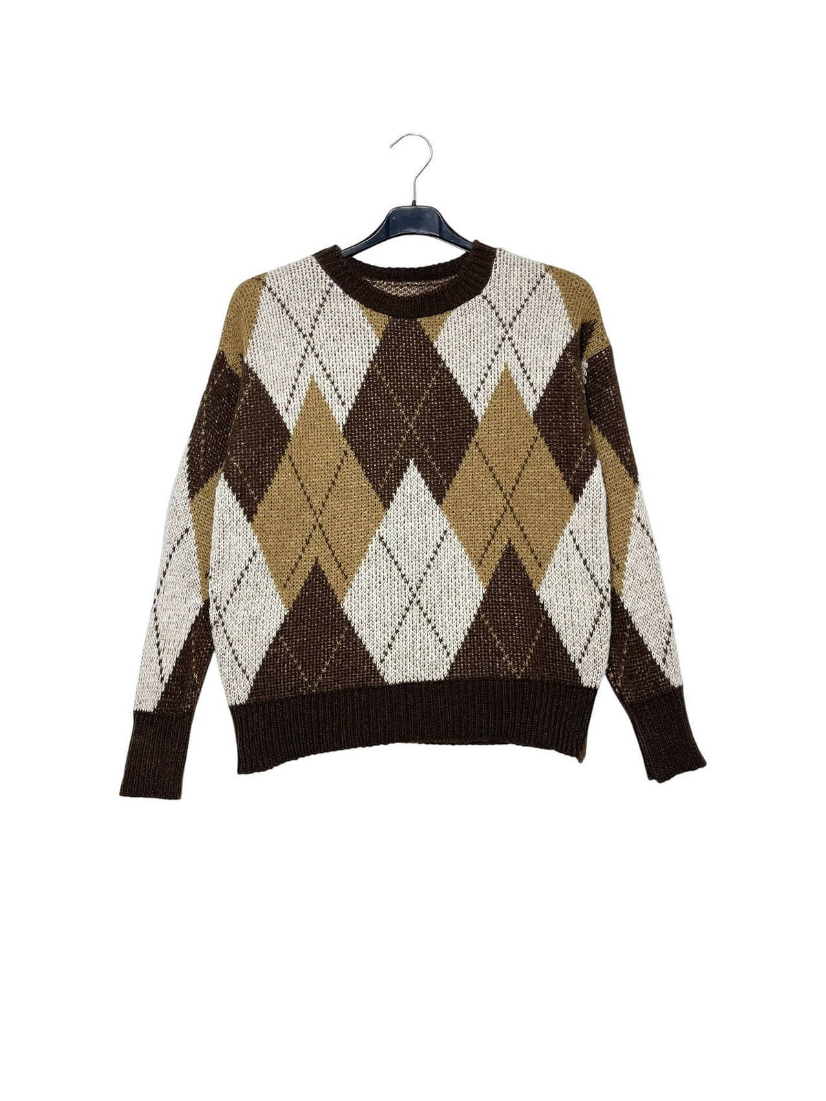 Crew neck sweater with a Scottish-inspired diamond pattern – soft warmth & cozy comfort