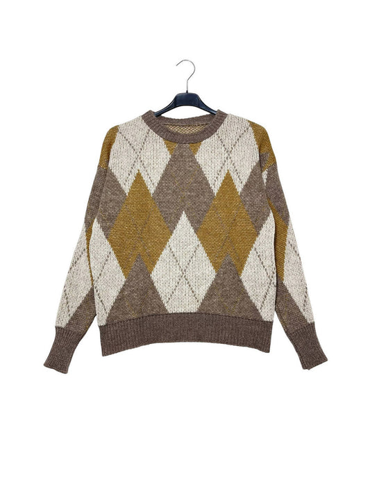 Crew neck sweater with a Scottish-inspired diamond pattern – soft warmth & cozy comfort